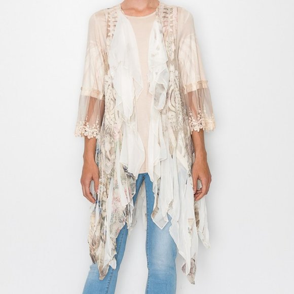 new ORIGAMI CHIFFON RUFFLE kimono vest shirt cardigan wrap SM-4XL western boho - Picture 1 of 10